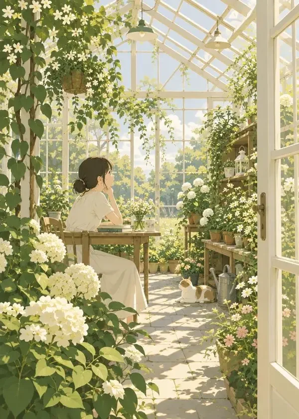 玻璃温室里的夏天 花语册封面插画