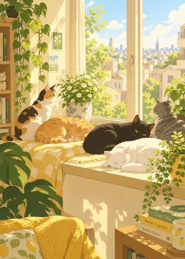 窗台的第十一只猫 绘本封面插画