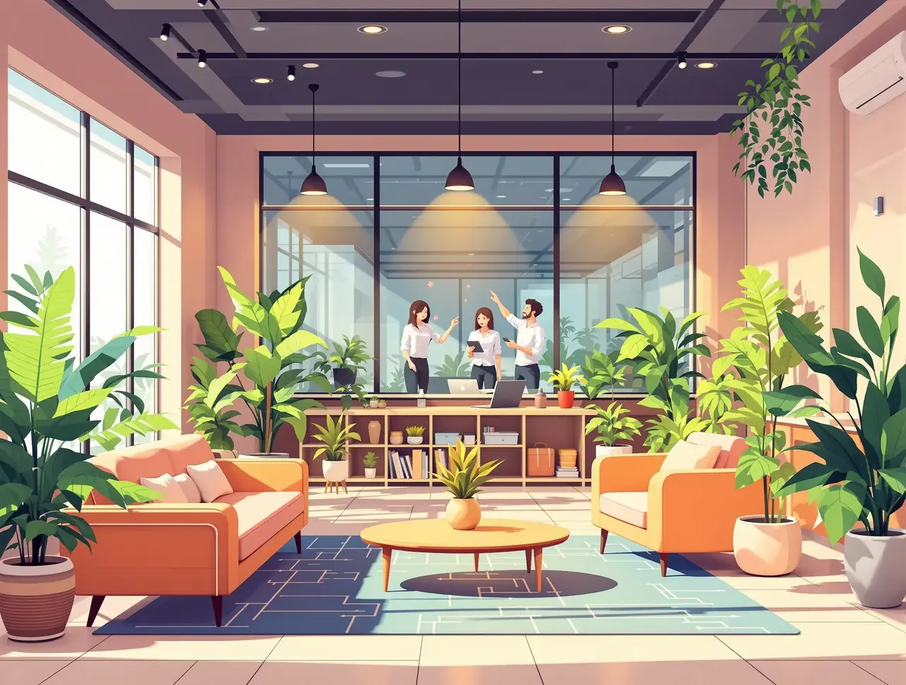 内容中心 · 编辑区 内容中心办公区清爽插画